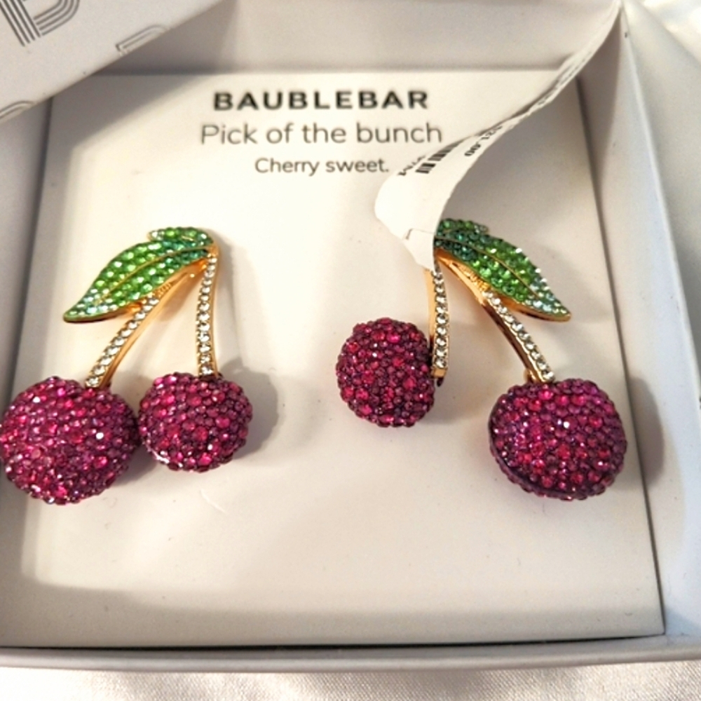 Newer Bauble Bar Rhinestone Encrusted Cherry Earrings New In Box With Tags.